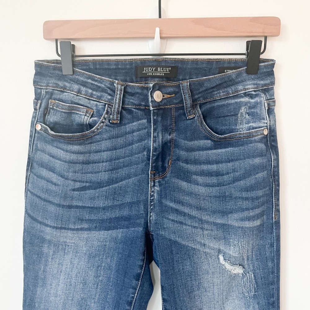Judy Blue Straight Fit Distressed Denim Jeans Womens 28 Dark Wash Straight Leg - Picture 3 of 14